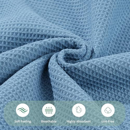 MICROFI Waffle Weave Bath Towel Set, Microfiber, 4 Pieces (Body/Hair/Hand/Face), Quick Dry, Lightweight, Super Absorbent, Lint Free, 380 GSM (Blue) - color: Blue