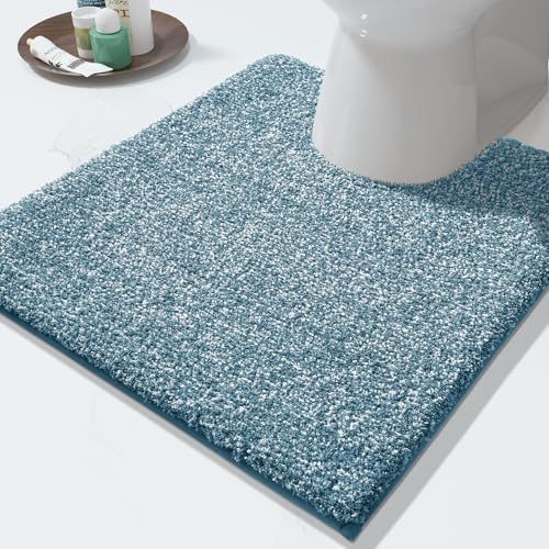 Yimobra Toilet Rugs U Shaped Washable, Soft Absorbent Microfiber Bathroom Rugs, Non Slip Quick Drying Shaggy Bath Mat,Contour Bathroom Mats for Toilet Base, Home Essentials,24x20,Denim Blue - color: Denim Blue, size: 24" X 20"
