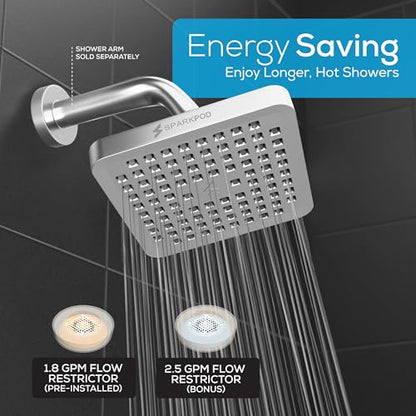 SparkPod Rain Shower Head, 6 Inch Square, Luxury Polished Chrome Finish | High Pressure Shower Heads, 90 Nozzles, Adjustable Showerhead, No Tools Needed, Universal Connection - color: Luxury Polished Chrome, style: 6 Inch Square