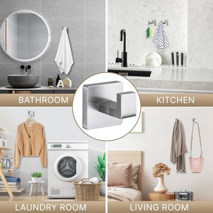 Towel Hooks for Bathrooms Robe Hook Coat Hook 4 Pack Brushed Nickel Stainless Steel Heavy Duty 33 Lbs Wall Mounted Square Hooks for Bathroom Kitchen Bedroom - color: Brushed Nickel