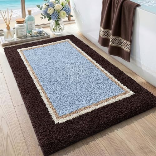 DEXI Bathroom Rugs 36x24, Soft Absorbent Bath Mat, Brown and Light Blue | Non Slip Washable Bathmat, Thick and Plush Microfiber, Quick Dry, For Shower Floor, Sink, Tub, Laundry Room - color: Brown and Light Blue, size: 36" X 24" (Rectangular)