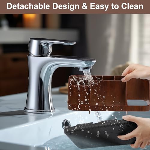 GFWARE Wood Toothbrush Holders for Bathroom Organizer with Drain Holes | Detachable 7 Slots Kid Electric Toothbrush and Toothpaste Holder, Bathroom Sink, Caddy, Tray, Vanity Storage Wood-Look, Brown - color: Wood Brown