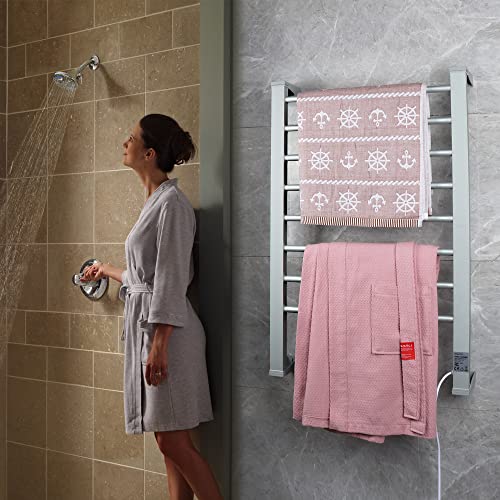 Towel Warmer with Timer,Towel Racks for Bathroom,8 Bar Heated Towel Rack for Clothes Drying,Portable Free Standing Heater,Auto Cut Off Home Electric Heat Dryer,Wall Mount Thermostat Shelf