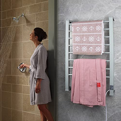 Towel Warmer with Timer,Towel Racks for Bathroom,8 Bar Heated Towel Rack for Clothes Drying,Portable Free Standing Heater,Auto Cut Off Home Electric Heat Dryer,Wall Mount Thermostat Shelf