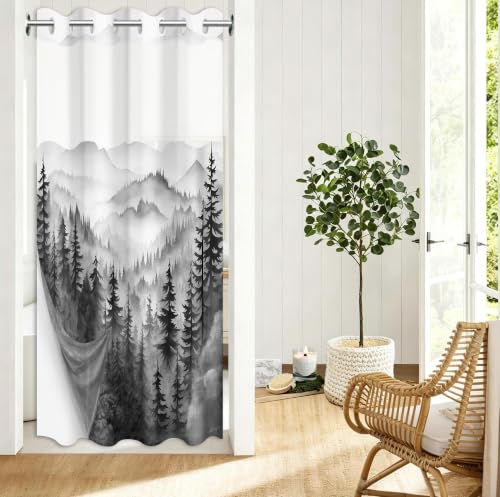 Black Forest Hookless Shower Curtain with Liner, 54x80 in, Tall Stall | Stand Up Shower Small, No Hook, Snap in Liner, Mens Nature Rv Camper Bathroom Decor, Waterproof Polyester, See Through Top - color: Black, size: 54"W x 80"L (Pack of 1)