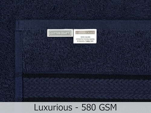 COTTON CRAFT Ultra Soft 6 Piece Towel Set - 100% Cotton Towels - Navy | Absorbent 580 GSM Quick Dry Everyday Premium Luxurious Bathroom Towels - 2 Large Bath Towels, 2 Hand Towels, 2 Washcloths - color: Night Sky, size: 6 Piece Towel Set