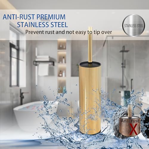 BGL Toilet Brush and Holder,Stainless Steel Toilet Brushes for Bathroom, Toilet Bowl Brush - color: Gold