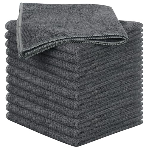 Microfiber Cleaning Cloth Kitchen Dish Cloths 12x12in 12 Pack Grey | Super Absorbent, Quick Dry, No Streak, Dish Rags, Glass Cloths - color: Grey