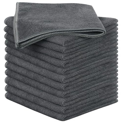 Microfiber Cleaning Cloth Kitchen Dish Cloths 12x12in 12 Pack Grey | Super Absorbent, Quick Dry, No Streak, Dish Rags, Glass Cloths - color: Grey