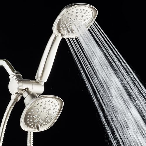 AquaDance Luxury Square 48-setting High-Pressure Dual Head/Handheld Shower Spa Combo. Extra-Long 72" Stainless Steel Hose, 3-way Flow Diverter, Satin Nickel Finish - color: Satin Nickel