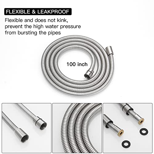 Homevacious 100 Inch Replacement Handheld Shower Hose Brushed Nickel | Brass Fittings Extra Long Flexible Stainless Steel