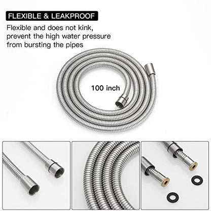 Homevacious 100 Inch Replacement Handheld Shower Hose Brushed Nickel | Brass Fittings Extra Long Flexible Stainless Steel
