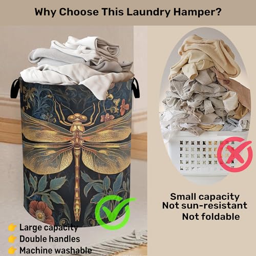 Retro Dragonfly Foldable Laundry Hamper - Waterproof Fabric Storage Basket with Handles, Clothes Hampers for Laundry,Bedroom,Dorm - color: Retro Dragonfly