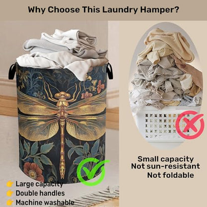 Retro Dragonfly Foldable Laundry Hamper - Waterproof Fabric Storage Basket with Handles, Clothes Hampers for Laundry,Bedroom,Dorm - color: Retro Dragonfly