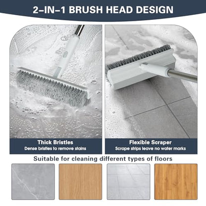 4 in 1 Snap Grip Mini Mop with Squeegee, Floor Scrub Brush with Long Handle | Click Mop, 2 Shiny Towels Wipes Cleaning Cloths, 2 Crevice Brush, Snap Grip Mop for Windows Car Glass Floor Shower Bathroom