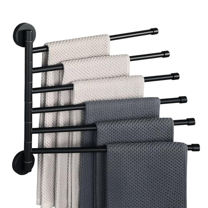 Alise Swivel Towel Rack 13.9", 6 Arm Swing Out Towel Bar, Matte Black | Space Saving Swing Arm Towel Rack for Bathroom Kitchen, 180° Rotating, SUS304 Stainless Steel