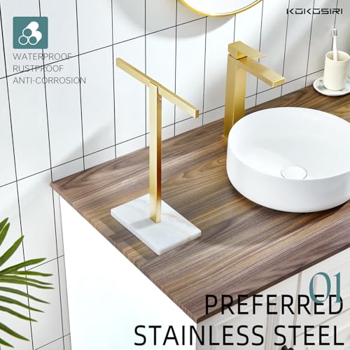 KOKOSIRI Hand Towel Holder Stand Towel Rack with Marble Base for Bathroom Kitchen Vanity Countertop, Gold Stainless Steel 15.7'' Height THS0002-SM-BG - color: Brushed Gold, size: 1-Bar