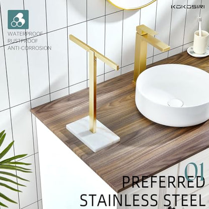 KOKOSIRI Hand Towel Holder Stand Towel Rack with Marble Base for Bathroom Kitchen Vanity Countertop, Gold Stainless Steel 15.7'' Height THS0002-SM-BG - color: Brushed Gold, size: 1-Bar