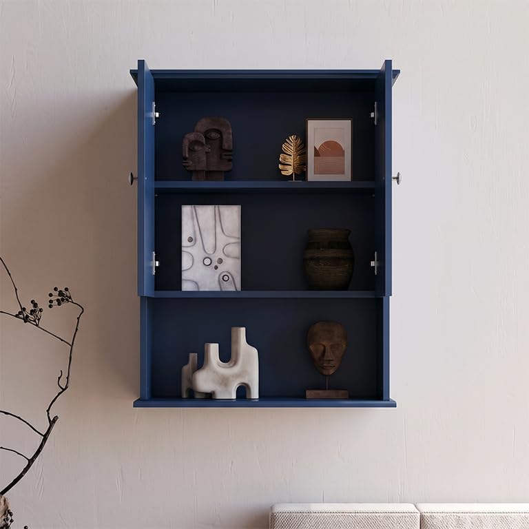 Medicine Cabinet, Over The Toilet Storage Cabinet, 24x30 Inch Wall Mount Bathroom Storage Cabinet with 2 Doors & Adjustable Shelf, Wooden Bathroom Wall Cabinet, Navy Blue - color: Blue