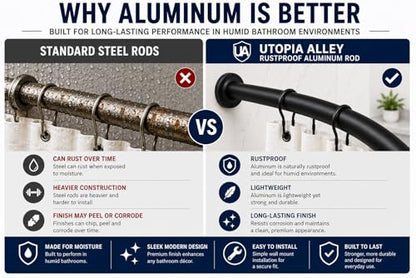Shower Suite by Utopia Alley – Rustproof Aluminum Curved Shower Curtain Rod Combo Set with Liner & 12 Hooks, Adjustable 45–72 Inch Wall Mount Rod, Oil Rubbed Bronze Finish - color: Oil Rubbed Bronze