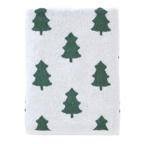 SKL Home Christmas/Winter Holiday Trees Bath Towel, Reversible, Green/White | 100% Cotton. 500 GSM weight. Soft & absorbent jacquard. Great for holiday gifting. - color: Holiday Trees, style: Bath Towel