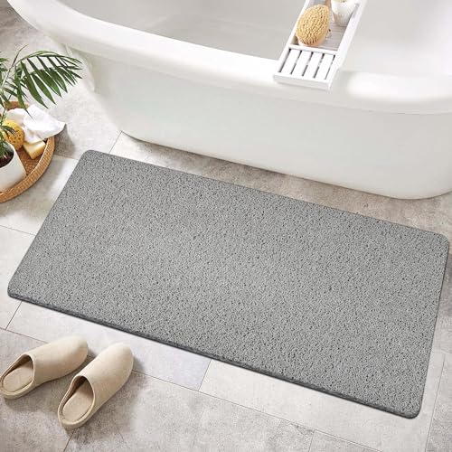 Shower Mat Non Slip 40.2 x16.1 Inch, Loofah Shower Mat Anti Slip Tub Mat Without Suction Cups, Shower Floor Mat for Wet Area, Quick Drying, Grey - color: Grey, size: 40" x 16" (Rectangular)