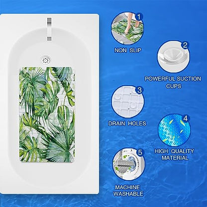 Green Leaves Bathtub Mat Non Slip Palm Leaf Bath Shower Mat 15x27 Tropical Banana Leaf Bath Tub Mat with Drain Holes Suction Cups Washable Botanical Monstera Bath Mat for Tub for Bathroom - color: Leaves