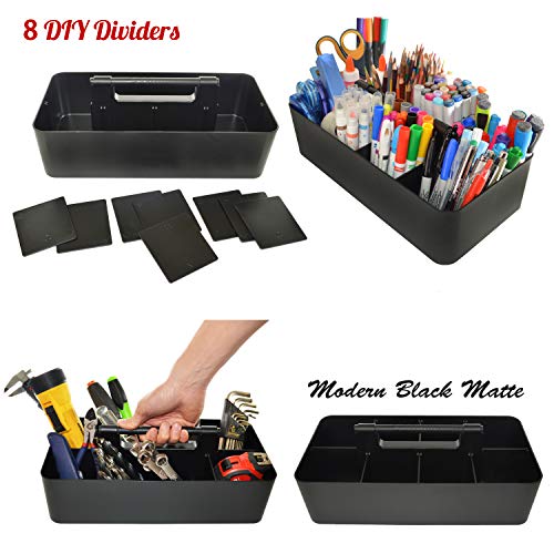 8 Compartments DIY Dividers,Large Portable Caddy, Multi Purpose,Stackable, Modern Solution for School, office, Desktop Endless use of your Choice -MADE IN USA (Black) - color: Black