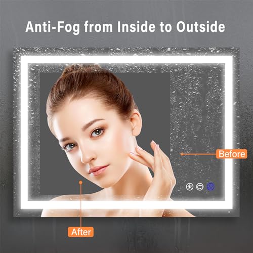 36x28 inch LED Lighted Bathroom Mirror with Anti-Fog, Wall Mounted Vanity Mirror with Smart Touch Button, Memory Function, Adjustable Warm White/Natural/Daylight Lights(Horizontal/Vertical) - size: 28"L x 36"W