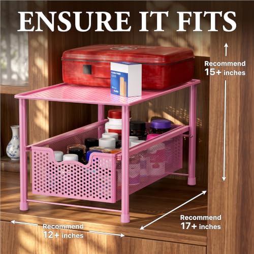 Simple Houseware Stackable Under Sink Sliding Basket Drawer, Pink | Perforated Free Standing Organizer, Kitchen/Pantry/Cabinet/Counter - color: Pink