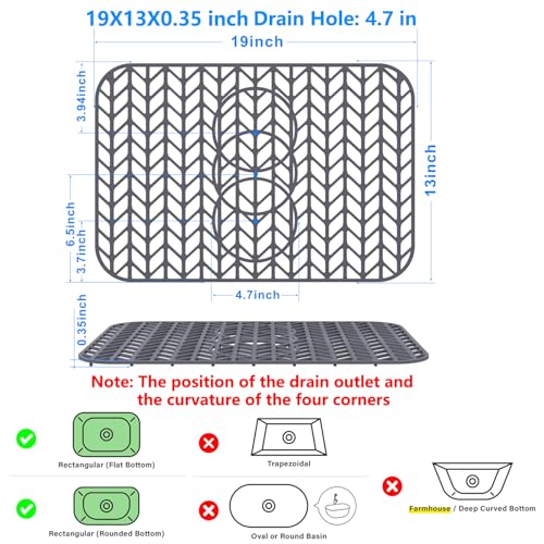 Sink Protectors for Kitchen Sink 19"x13"Silicone Kitchen Sink mat | Various sizes and styles,Free-form cutting,Holes for different positions,Protector for sinks and dish,Withstand to 500F - size: 19"x13"