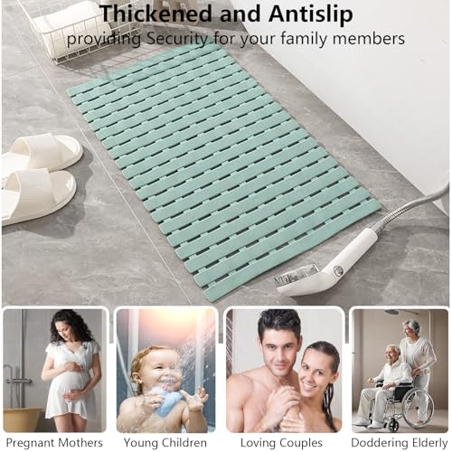 easyBee Shower Mat 27.5"x15.7", Bathtub Mat Non-Slip Bath Mat, Bathing Mat for Tub, Machine Washable, Anti-Slip Shower Liner (Green) - color: Green