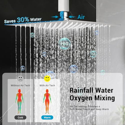 10" Square Ceiling Rain Shower Faucet Set, Brushed Nickel | Anti-scald cartridge, air tech boosts pressure 30%, dual spray, NPT 1/2 - color: Brush Nickel, style: 10''-Ceiling Mount