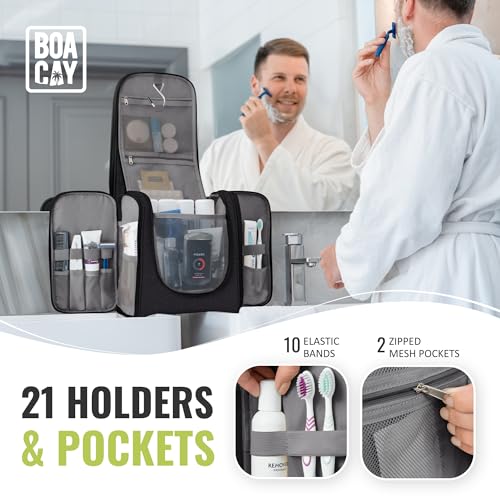 Extra Large Hanging Travel Toiletry Bag for Women and Men, Makeup Bag - color: (X-Large) Sapphire Black - Gray Interior
