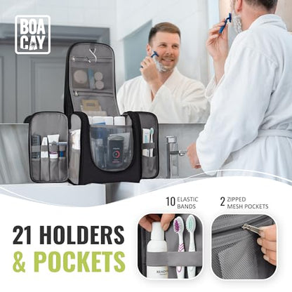 Extra Large Hanging Travel Toiletry Bag for Women and Men, Makeup Bag - color: (X-Large) Sapphire Black - Gray Interior