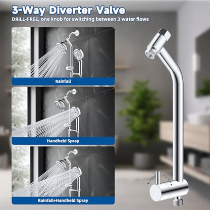 All Metal Dual Shower Head Easy Reach, High Pressure 10-Spray Handheld & Rainfall Shower Head Combo with Shower Extension Arm, 71" Hose, 3-way Diverter, Brass Shower Bracket, Chrome - color: Chrome, style: 5" Showerhead