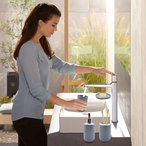 Bathroom Accessory Set, 4 pcs Shatter-Resistant Resin Bathroom Accessories Set Include Lotion Soap Dispenser Toothbrush Holder Soap Dish Modern Bathroom Decor, Gift for Home (Grey 4pcs) - style: Grey 4pcs