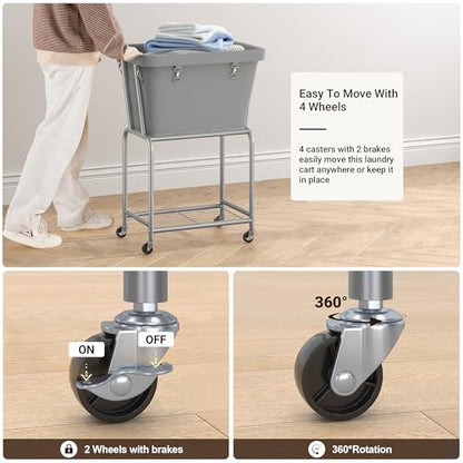ELYKEN Rolling Laundry Hamper with Wheels, Removable Bag, Laundry Cart | Heavy Duty Metal Frame, 2-Tier Clothes Basket with Shelf, Ideal for Closet, Bedroom, Bathroom & Laundry Room - color: Gray, size: 20.3"L x 15.9"W x 30.9"H