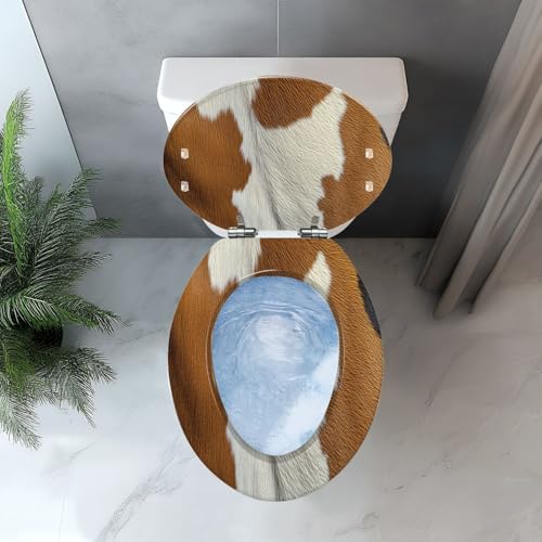 Elongated Resin Toilet Seat, Quietly Close Quick Release Hinges Cover | Toilet Lid Cover Easy to Clean and Install, Hairy texture cowhide Heavy Duty Toilet Seat - color: pattern2, size: V-shape