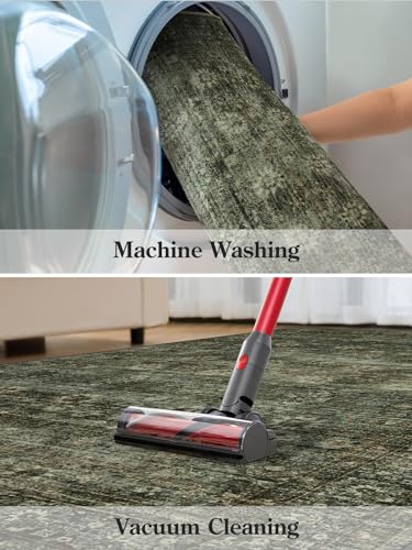 Moynesa Ultra-Thin Washable Teal Non Slip Bathroom Rug - 2x6 Laundry Room Mat, Machine Washable Non-Slip Pet Friendly Carpet Runner for Camper RV Foyer Kitchen Hallway - color: Dark Green, size: 2' x 6'