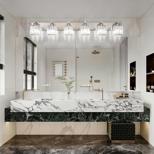 Aipsun Brushed Nickel Bathroom Light Fixtures 6 Light Vanity Lighting Fixture Crystal Modern Bathroom Vanity Light (Exclude Bulb) - color: Brushed Nickel, size: 49 inch