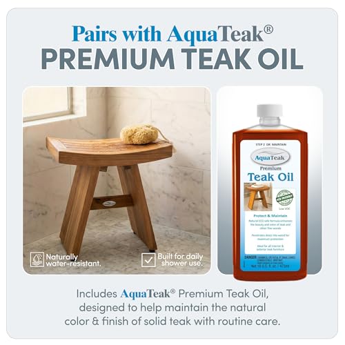 AquaTeak Asia 18" Teak Shower Bench | Durable, Water-Resistant Teak, Shower Chair & Shaving Foot Rest, Indoor/Outdoor Use - size: Bench w/ Teak Oil