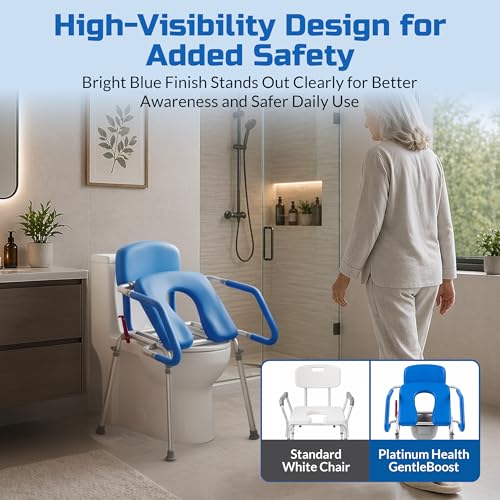 Raised Toilet Seat with Handles, Elevated Toilet Seat Riser for Seniors | Comfortable, Accessible Bedside Toileting - Blue, padded seat, backrest - size: 300lb. Capacity
