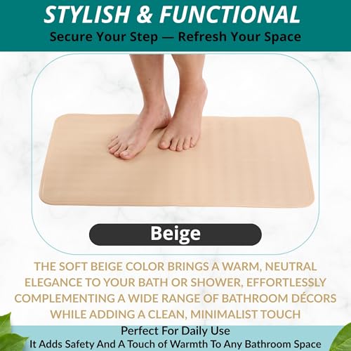 ENKOSI Bath Mat for Bathtub and Shower Floors - Non Slip Shower Mat – Anti Slip Tub tub Mat with Strong Suction Cup Grip – Soft, Beige Bathroom Mat for Inside Baths and Showers (28x16 Beige) - color: Beige