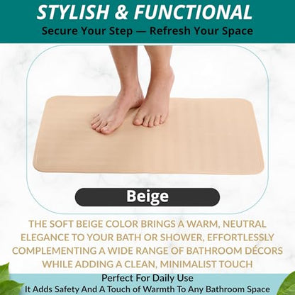 ENKOSI Bath Mat for Bathtub and Shower Floors - Non Slip Shower Mat – Anti Slip Tub tub Mat with Strong Suction Cup Grip – Soft, Beige Bathroom Mat for Inside Baths and Showers (28x16 Beige) - color: Beige