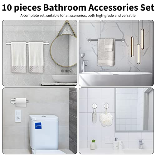 Newfun 10Pcs Brushed Nickel Bathroom Hardware Set - Includes 24&18inch Towel Bar, Robe Hook, Toilet Paper Holder, 2 Pack 5 Piece Bathroom Accessories Set Stainless Steel Wall Mounted | Include 24 inch Towel Bar, Robe Hook, Toilet Paper Holder, Stainless S