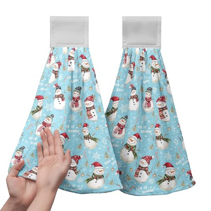 Christmas Winter Snowman Hanging Hand Towels Set of 2 Blue Snowflakes Xmas Holiday Kitchen Towels with Hanging Loop Tea Bar Dish Cloth Towels Soft Absorbent Fingertip Fast Dry Bath Towels - color: Blue Snowman