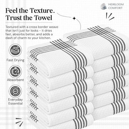 Black and White Kitchen Towels 12 Pack, 16x26 Inch, 100% Cotton Waffle Weave, Super Absorbent, Quick Dry, Reusable Dish Towels for Cleaning, Drying, Cooking, Washing - color: Black, White, style: 12 Pack