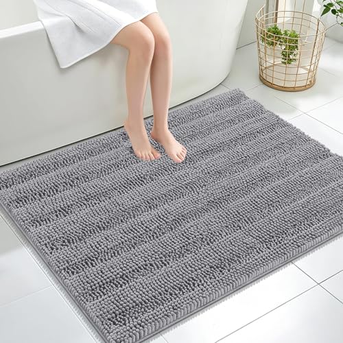 OLANLY Thick Large Bathroom Rugs 40x32, Soft Chenille Bath Rugs, Grey | Absorbent Striped, Rubber Backing, Machine Wash Dry, Bath Mats for Bathroom Floor, Tub and Shower, Home Decor Accessories - color: Grey, size: 40" X 32"