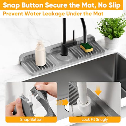 14.6 inch Faucet Mat for Kitchen Sink Splash Guard[7° Slope Fast Self-draining][Snap Lock Fit]Kitchen Sink Faucet Mat Splash Guard Kitchen Sink Area Water Splash Guard Behind Faucet Draining Mat - color: Gray, size: 14.6" x 5.5"